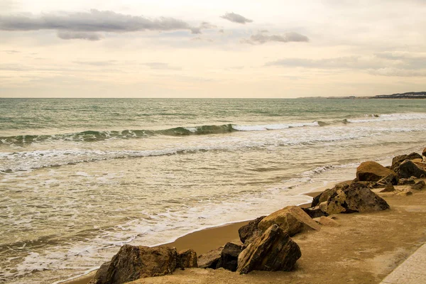 Journée Nuageuse Sur Plage Hiver Marina Alicante — Photo