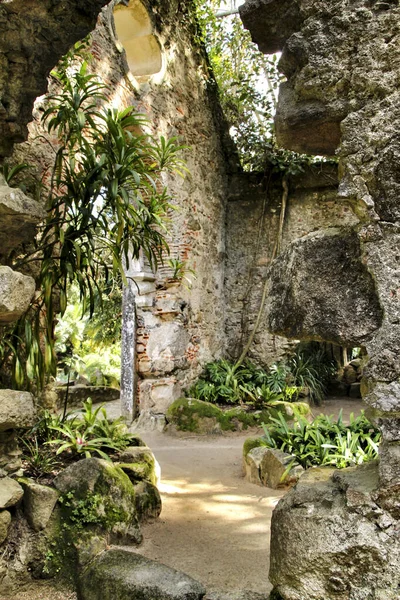 Αρχαία Πέτρινα Ερείπια Μοναστηριού Στον Όμορφο Καταπράσινο Κήπο Του Monserrate — Φωτογραφία Αρχείου