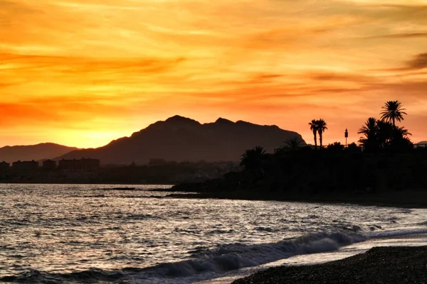 Beautiful Sunset Mojon Beach Isla Plana Cartagena Murcia Spain — Stock Photo, Image