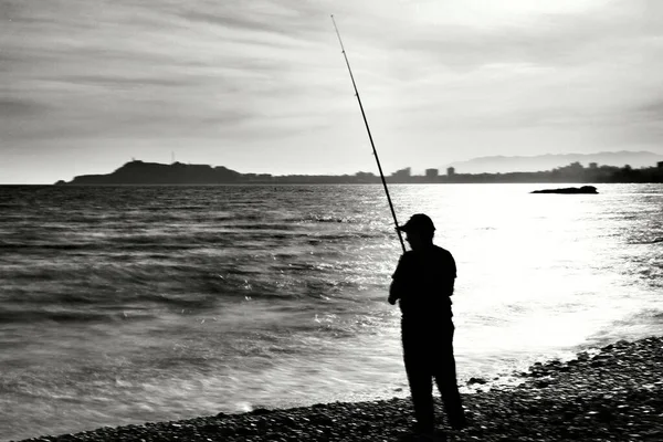 Rybář Večer Pláži Mojon Isla Plana Cartagena Murcia Španělsko — Stock fotografie