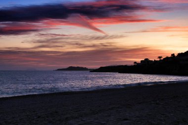 Ada Plana, Cartagena, Murcia, İspanya 'da Güzel Gün Batımı.