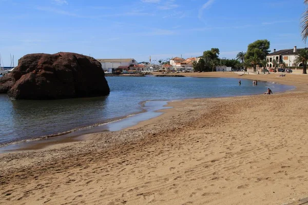 Пляж Эрмита Масарроне Мурсия Испания Остров Фоновом Режиме — стоковое фото