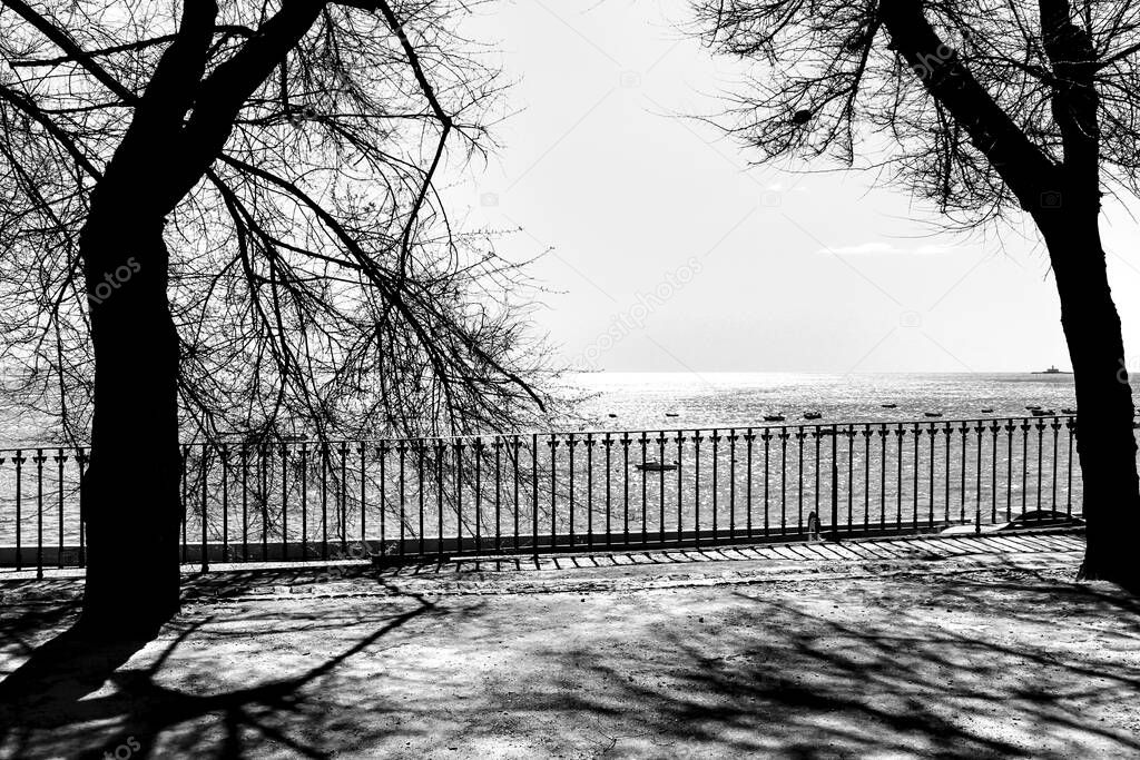 Viewpoint overlooking the Tagus River on a bright spring day