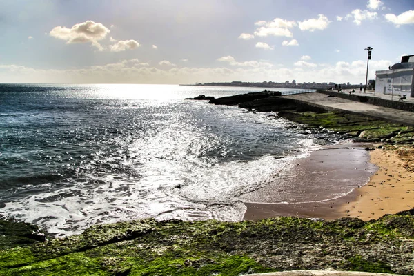 Bela Praia Azarujinha Com Formações Rochosas Estoril Lisboa Portugal Num — Fotografia de Stock