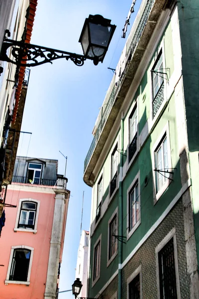 Antiguas Fachadas Azulejos Coloridos Majestuosos Con Farola Vintage Las Calles — Foto de Stock