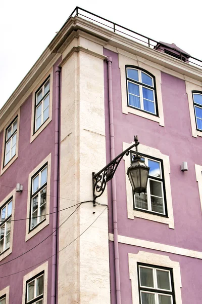 Vieilles Façades Colorées Belles Avec Réverbère Vintage Dans Les Rues — Photo