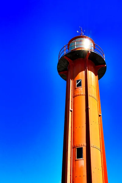 Roter Leuchtturm Hafen Von Almada Lissabon Einem Sonnigen Wintertag — Stockfoto
