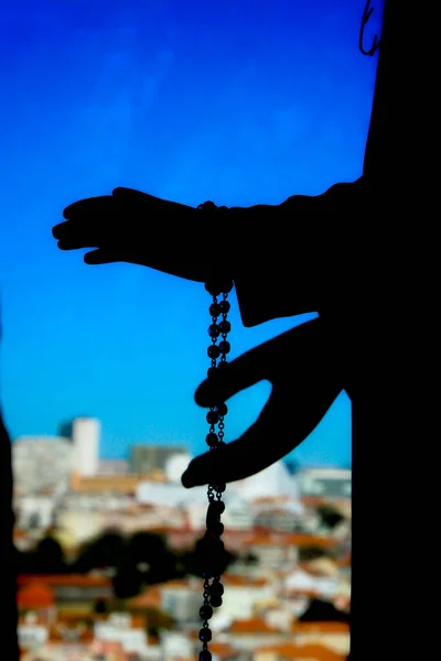 Imagen Las Manos Virgen María Sosteniendo Rosario Mirador Nossa Senhora —  Fotos de Stock