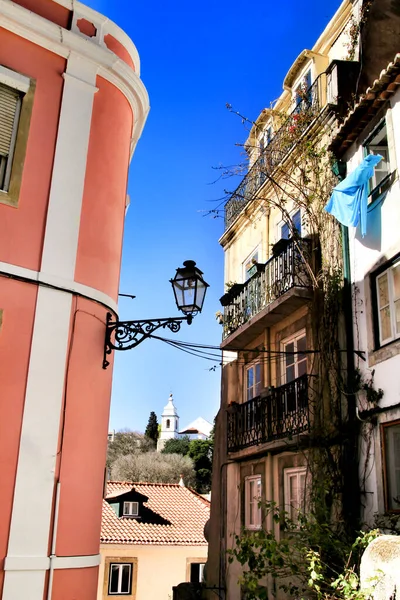 Antiguas Fachadas Coloridas Hermosas Con Farola Vintage Las Calles Lisboa — Foto de Stock