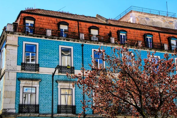 Alte Bunte Häuser Und Straßen Von Lissabon Portugal Frühling Majestätische — Stockfoto