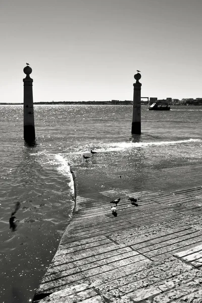 Pilares Praça Comercio Margens Rio Tejo Lisboa Num Dia Ensolarado — Fotografia de Stock