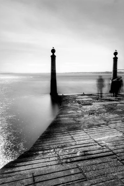 Bella Vista Cais Das Colunas Fiume Tago Una Giornata Sole — Foto Stock