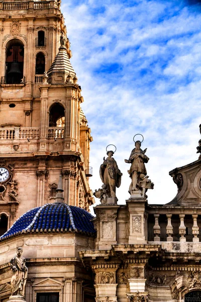 Kule Çanı Yontulmuş Taş Detaylar Murcia Katedrali Nin Ana Cephesinin — Stok fotoğraf