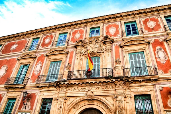 Antiga Fachada Colorida Palácio Episcopal Múrcia Sob Céu Azul — Fotografia de Stock