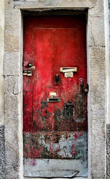 Old Colorful Wooden Door Iron Details Lisbon Portugal — Stock Photo, Image