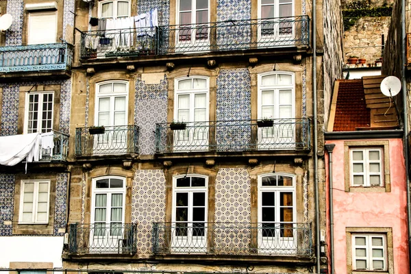 Hermosas Antiguas Fachadas Azulejos Colores Ciudad Oporto Enero — Foto de Stock