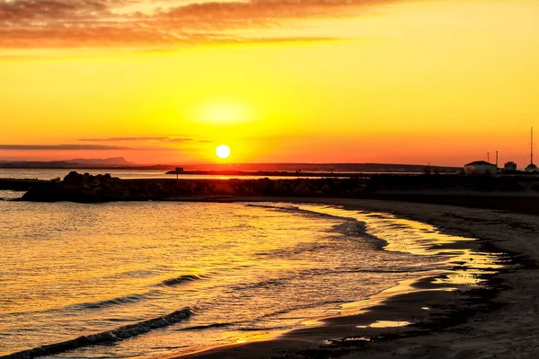 Zachód Słońca Plaży Santa Pola Alicante Hiszpania — Zdjęcie stockowe
