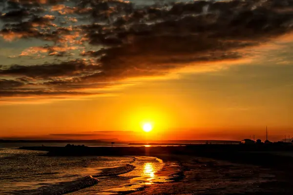 Coucher Soleil Sur Plage Santa Pola Alicante Espagne — Photo