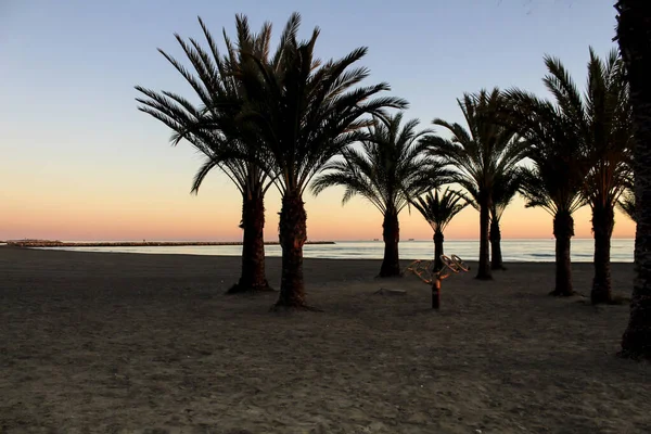 Пляжный Закат Пляже Леванте Санта Поле Аликанте Испания — стоковое фото