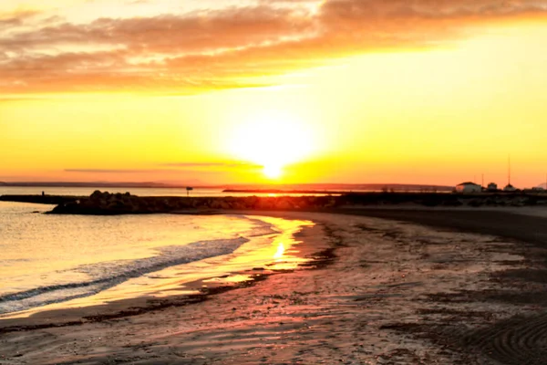 Piękny Zachód Słońca Plaży Santa Pola Alicante Hiszpania — Zdjęcie stockowe