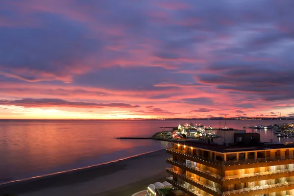 Spectaculaire Kleurrijke Zonsondergang Baai Van Santa Pola Alicante Spanje Herfst — Stockfoto