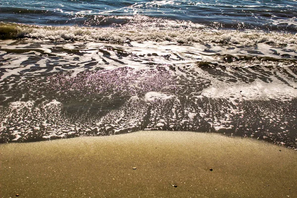 Vagues Texture Légère Sablonneuse Sur Plage Matin — Photo