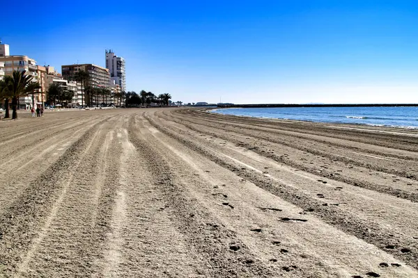 Słoneczny Dzień Plaży Zimą Santa Pola Alicante — Zdjęcie stockowe