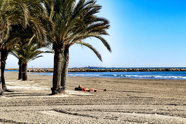Solig Dag Stranden Vintern Santa Pola Alicante — Stockfoto