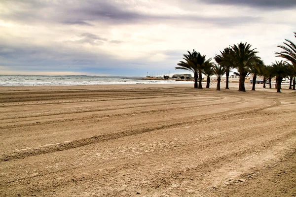 Strand Onder Stormachtige Hemel Santa Pola Alicante Spanje — Stockfoto
