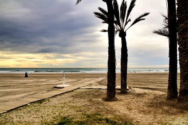 Strand Onder Stormachtige Hemel Santa Pola Alicante Spanje — Stockfoto