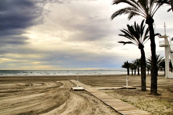 Strand Onder Stormachtige Hemel Santa Pola Alicante Spanje — Stockfoto