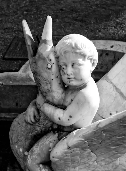 Bellissimo Angelo Marmo Statua Pesce Nel Giardino Sotto Sole — Foto Stock