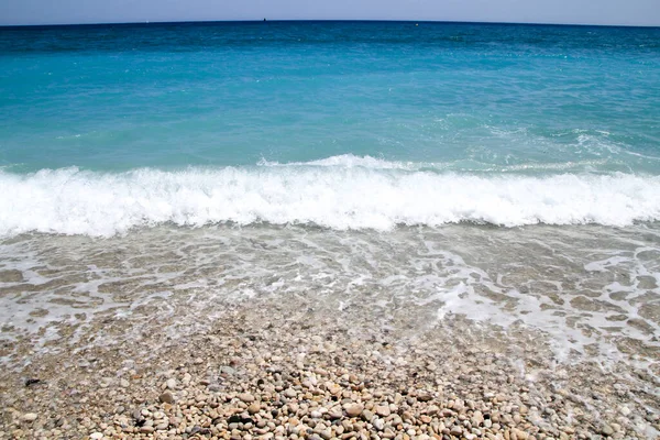 Mer Bleue Ondulée Rivage Galets Matin Cap Negret Plage Altea — Photo