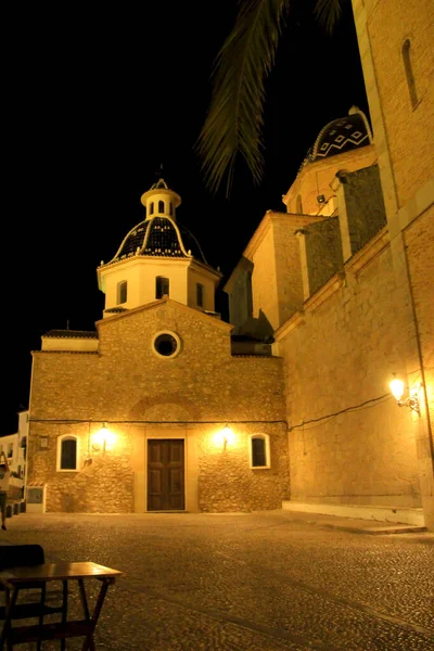 Iglesia Virgen Del Consol Plaza Altea Por Noche Verano — Foto de Stock