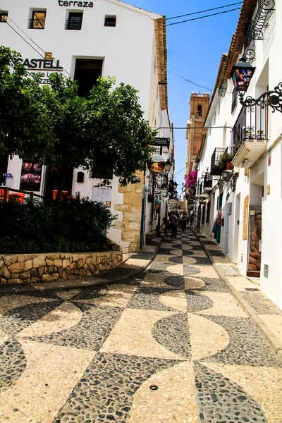Altea Alicante Spain June 2021 Narrow Street Typical Whitewashed Facades — 스톡 사진