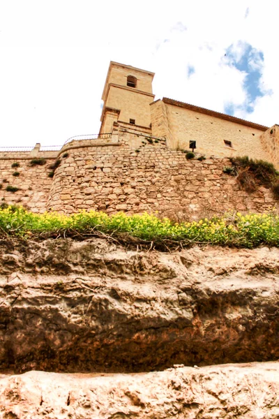 Vacker Översikt Över Staden Alcala Jucar Med Fästningen Slott Och — Stockfoto