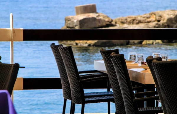 Güneşli Bir Günde Cartagena Nın Cabo Palos Plajında Boş Teraslı — Stok fotoğraf