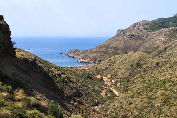 Hermosa Playa Gorguel Rodeada Montañas Provincia Cartagena Comunidad Murcia España — Foto de Stock