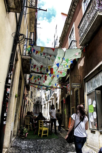Lisboa Portugal Junio 2018 Calles Adornadas Con Guirnaldas Para Las — Foto de Stock