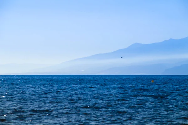 Afternoon Salinas Beach Cabo Gata Almeria Spain Foggy Mountains Background — Stock Photo, Image