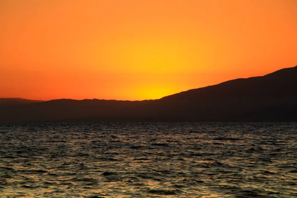 Paisaje Marino Con Montañas Cielo Naranja Atardecer Cabo Gata Almería — Foto de Stock