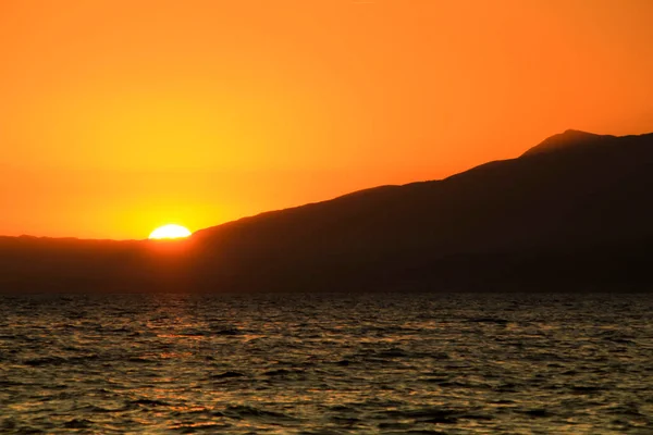 Paisaje Marino Con Montañas Cielo Naranja Atardecer Cabo Gata Almería — Foto de Stock