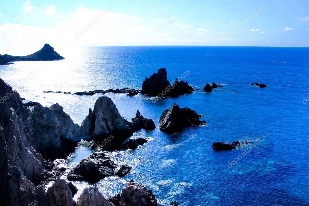 Reef of the Sirens in Cabo de Gata-Nijar natural park, Almeria, Spain on a sunny day of summer.