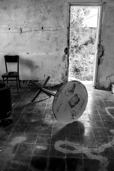 Maison Abandonnée Avec Meubles Cassés Dans Les Mines Village Rodalquilar — Photo