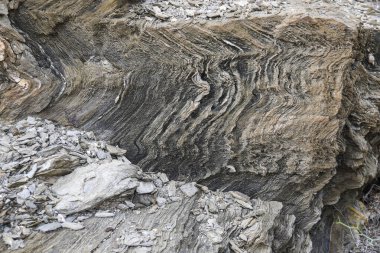 Cuevas de Almanzora, Almerya, İspanya 'daki Villaricos kasabasının kayalıklarında mineraller ve kayalıklar