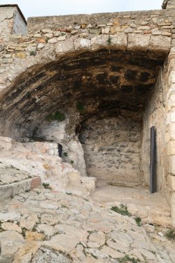 Sierra del Castell Hill 'deki Jativa Kalesi. Valencia, İspanya
