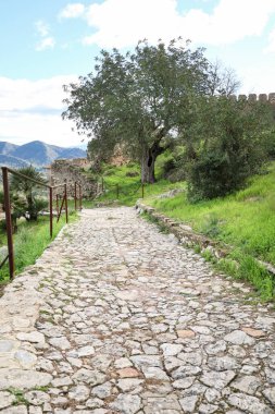 Sierra del Castell Hill 'deki Jativa Kalesi' nin Bahçeleri. Valencia, İspanya
