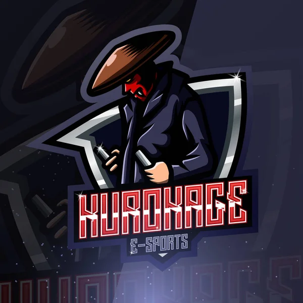 Kurokage Mascote Esport Logotipo Design —  Vetores de Stock