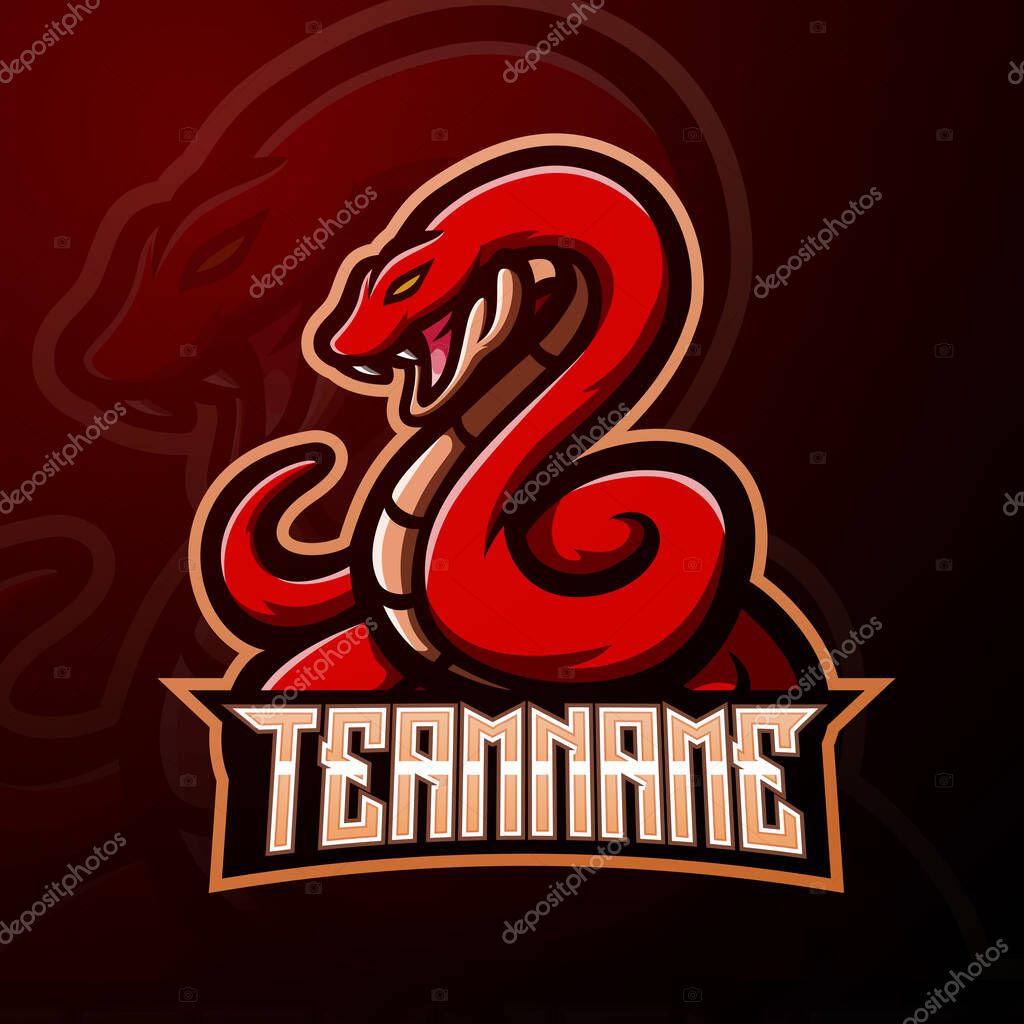 Red snake mascot esport logo design