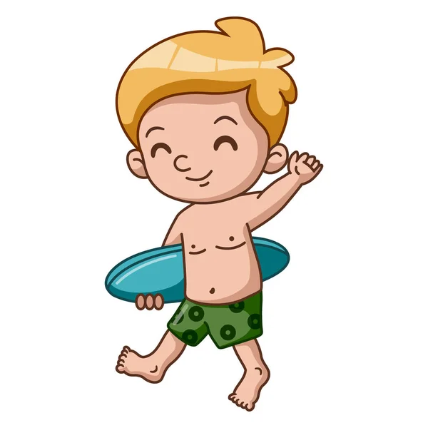 Mignon Petit Garçon Dessin Animé Avec Planche Surf — Image vectorielle